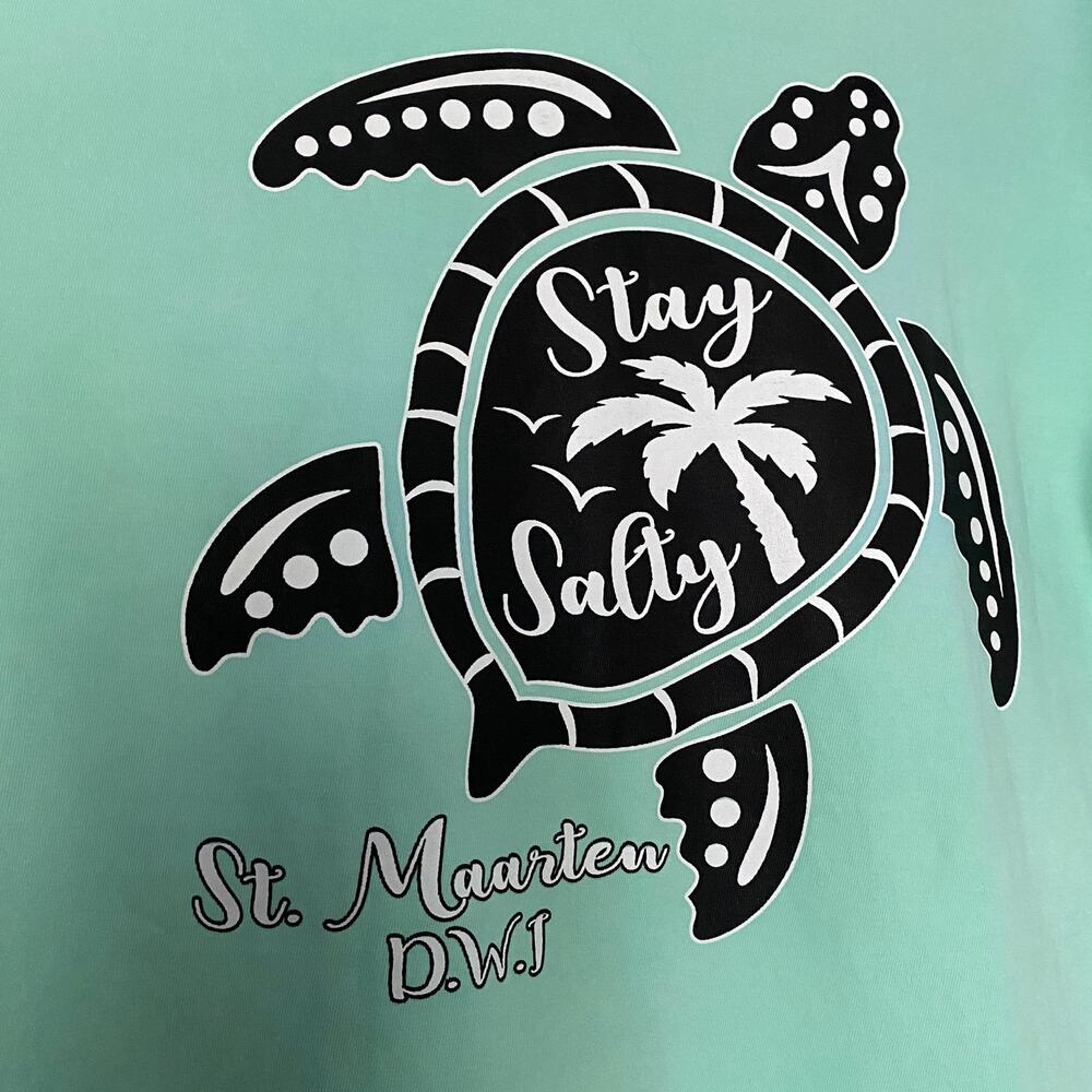 NWT Men's Size M Stay Salty ST. MAARTEN D.W.J. T-SHIRT Turtle Graphic Beachy